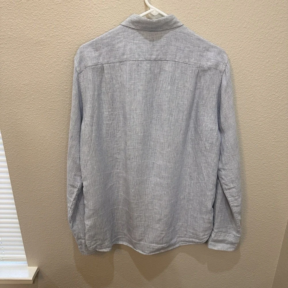 J Crew Mens Blue Striped Slim Fit Linen Long Sleeve Button Down Shirt M Preppy